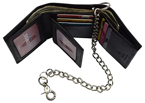 Men's RFID Blocking Premium Leather Chain Trifold Wallet