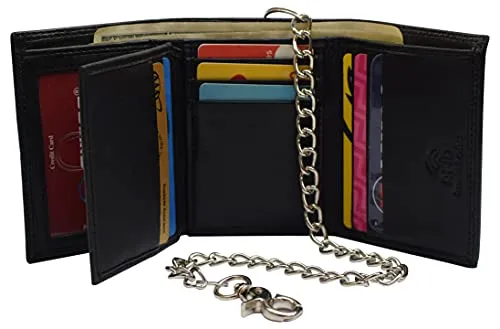 Men's RFID Blocking Premium Leather Chain Trifold Wallet