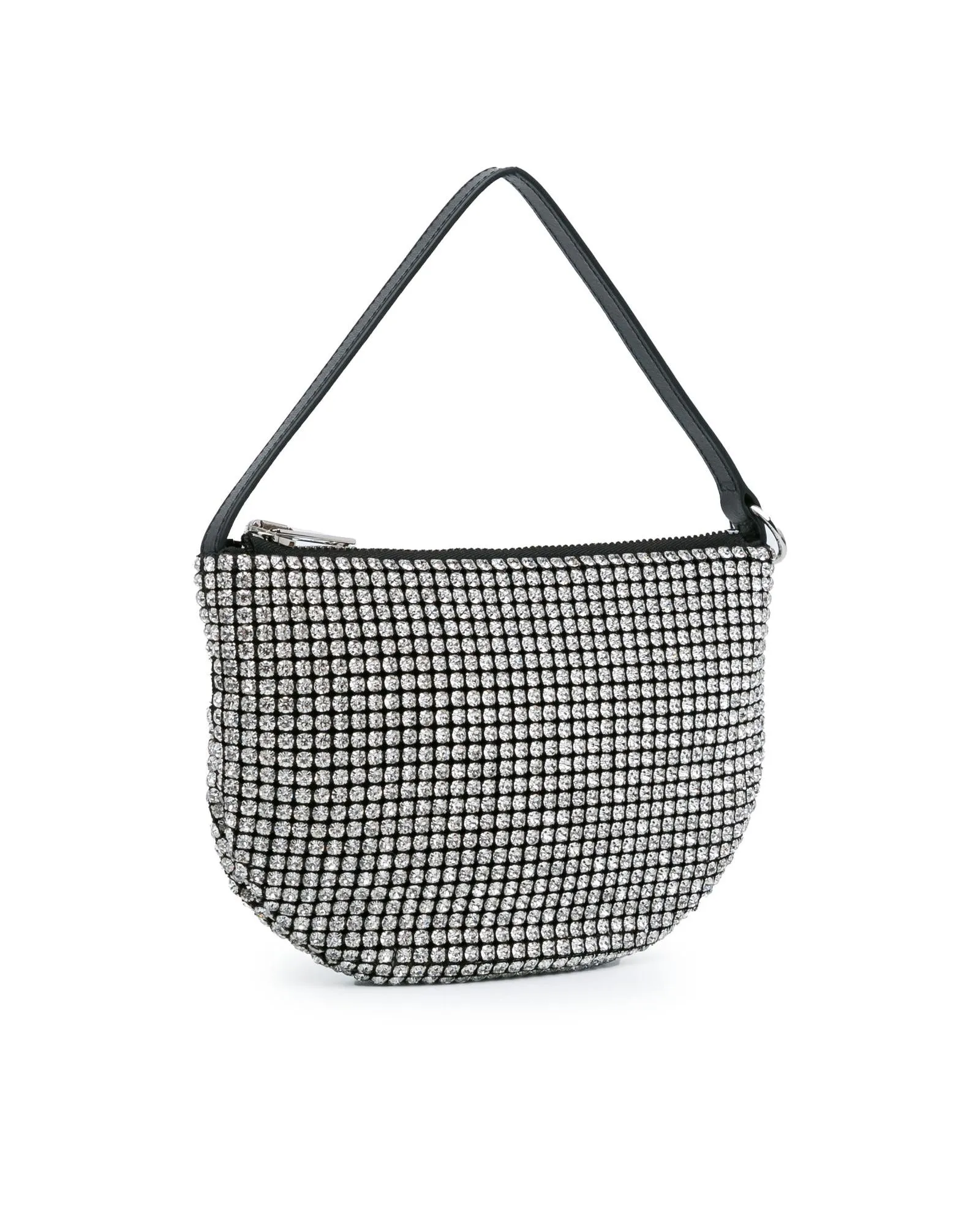 Mesh Crystal Embellished Handbag with Leather Handle and Zipper Closure