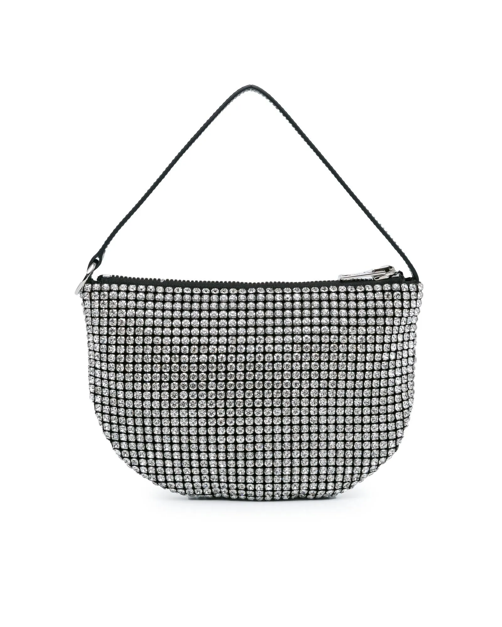 Mesh Crystal Embellished Handbag with Leather Handle and Zipper Closure