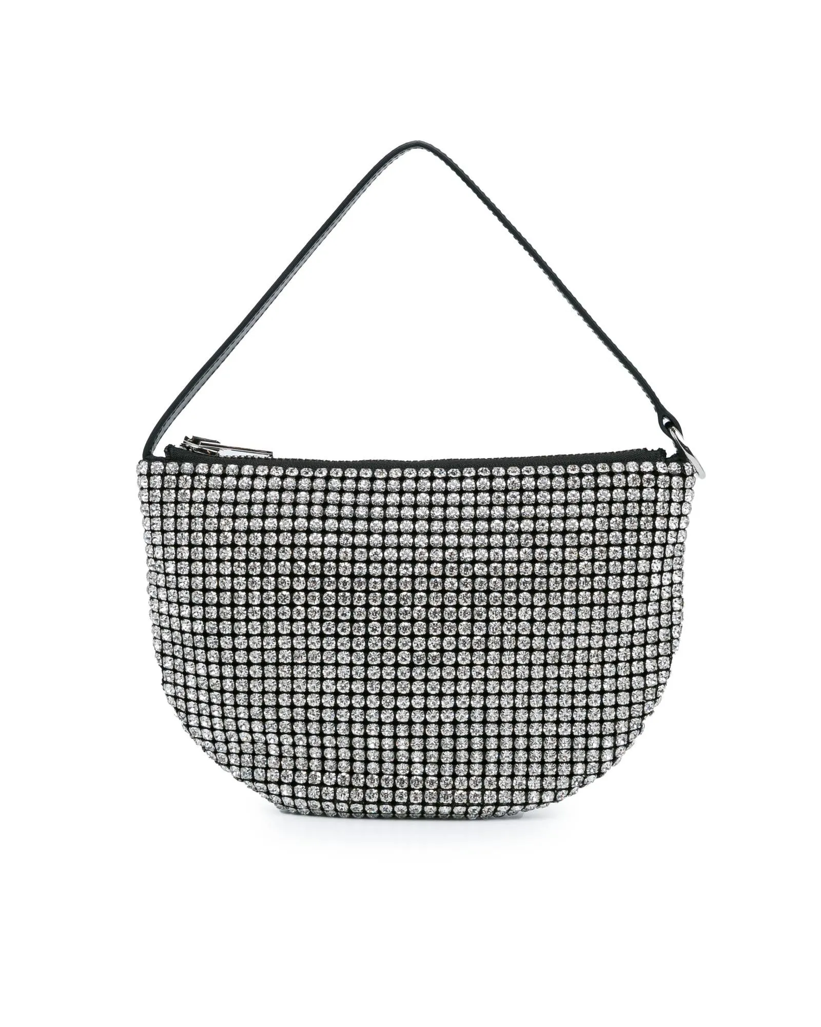 Mesh Crystal Embellished Handbag with Leather Handle and Zipper Closure