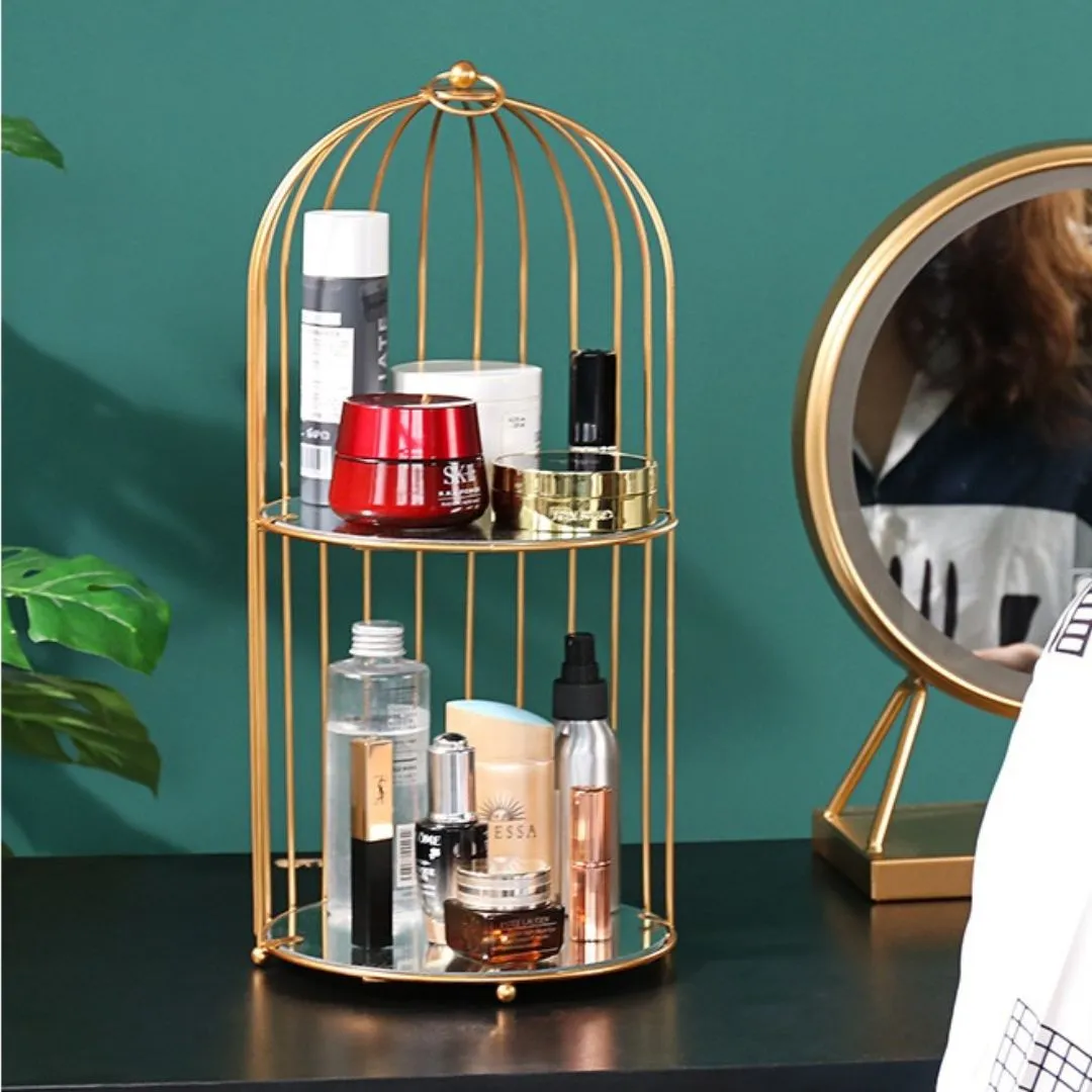 Metal Cage Makeup Organizer | Portable Display Shelf for Cosmetics