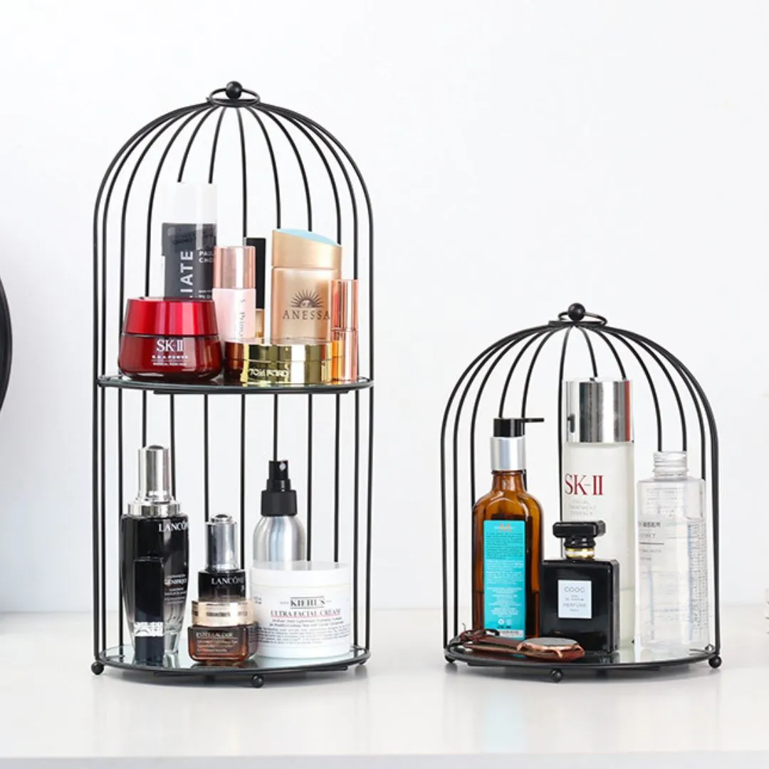 Metal Cage Makeup Organizer | Portable Display Shelf for Cosmetics