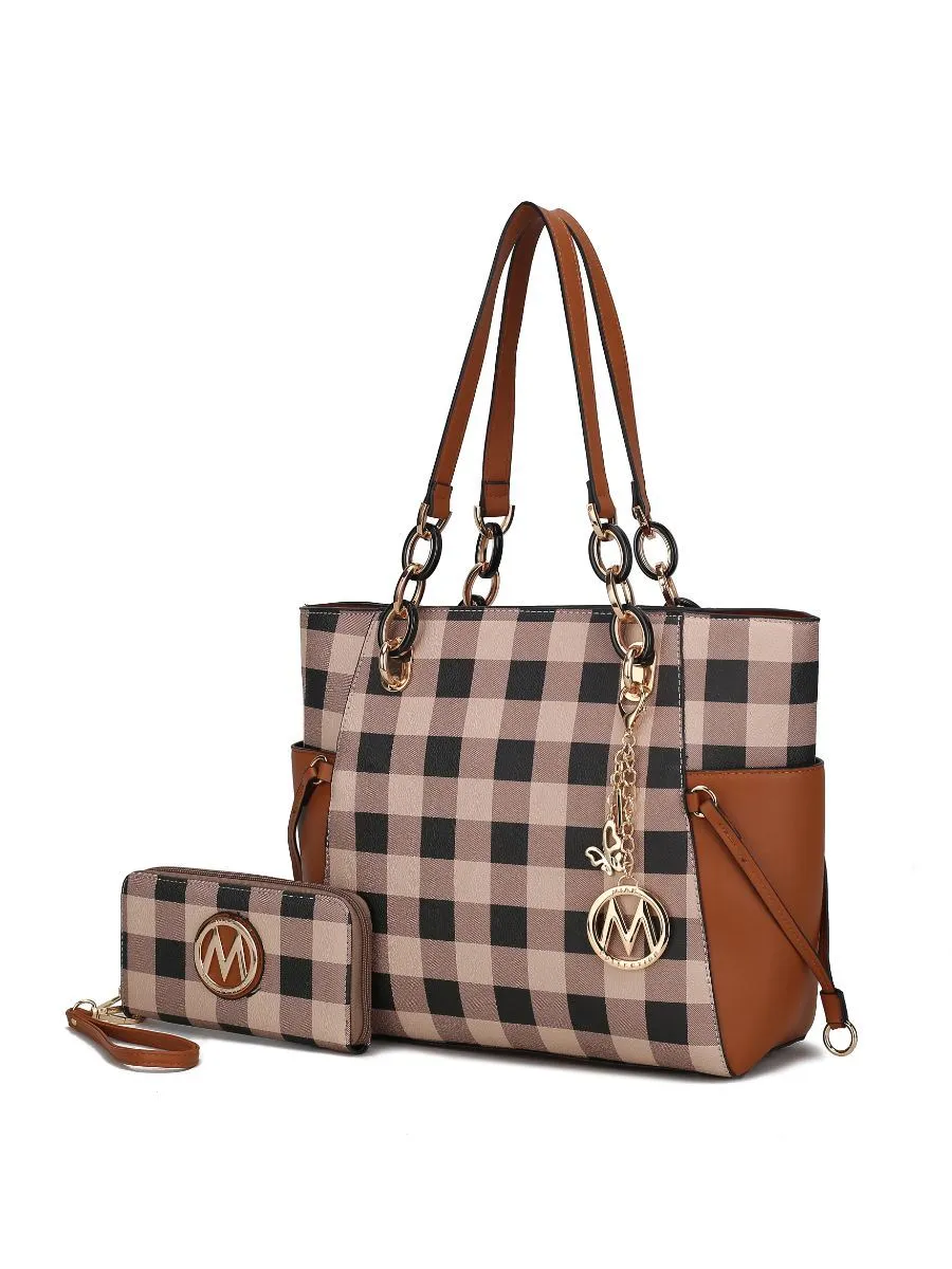 MKF Collection Yale Checkered Tote Bag with Wallet by Mia k