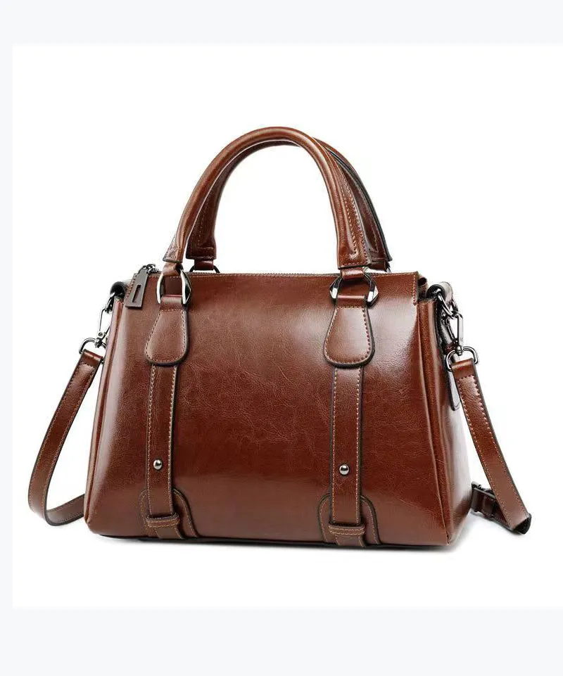 Modern Brown Versatile Calf Leather Tote Handbag ZX1020