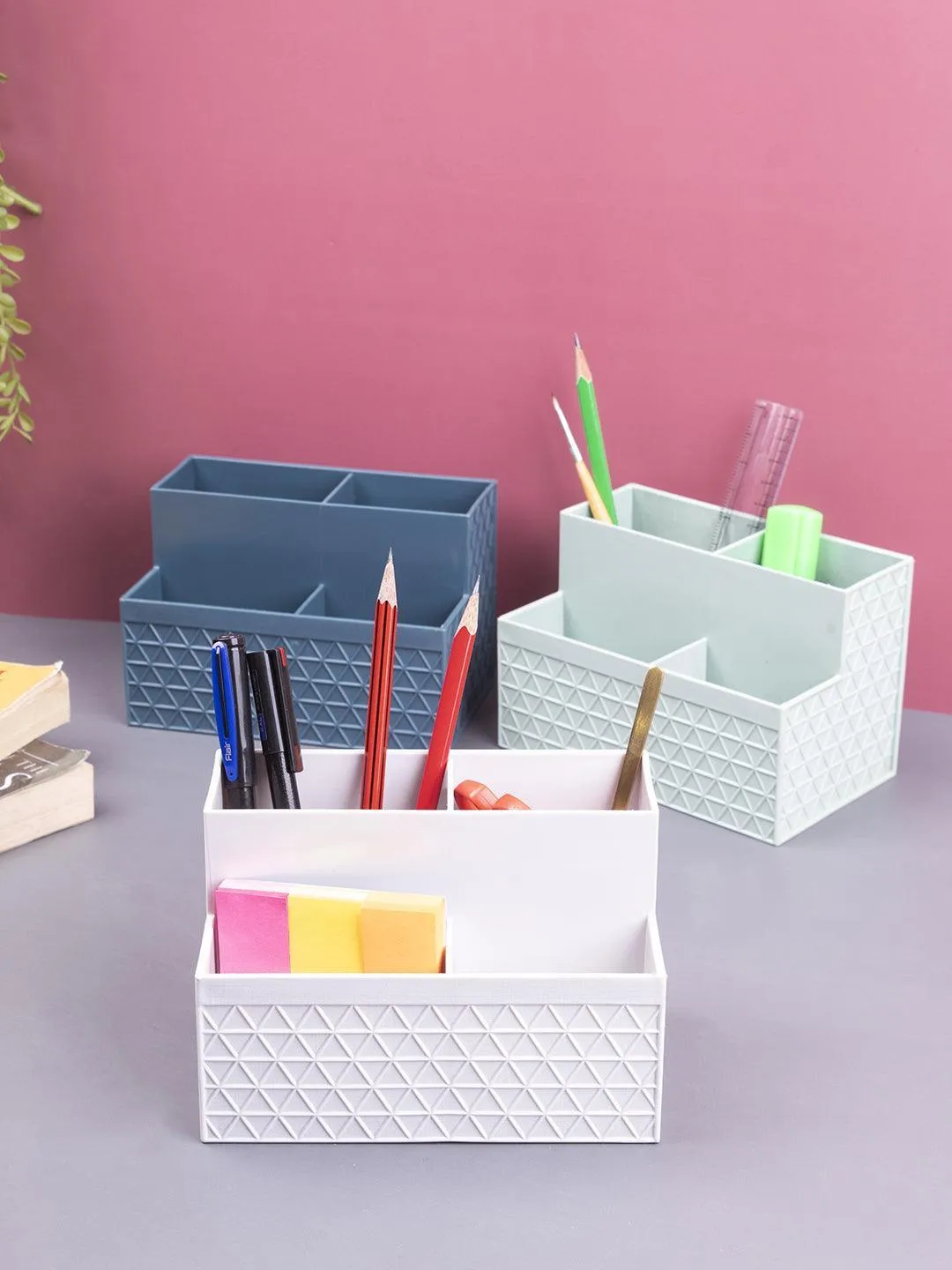 Multi-Purpose Desk Organizer with 4 Compartments, Assorted Colour