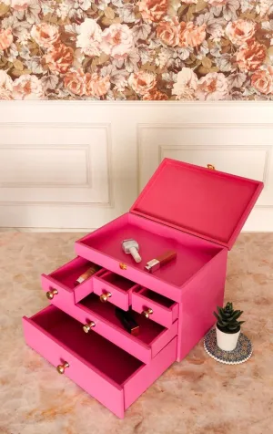 Multipurpose Wooden Makeup & Jewellery Organizer with 5 Drawers- Pink