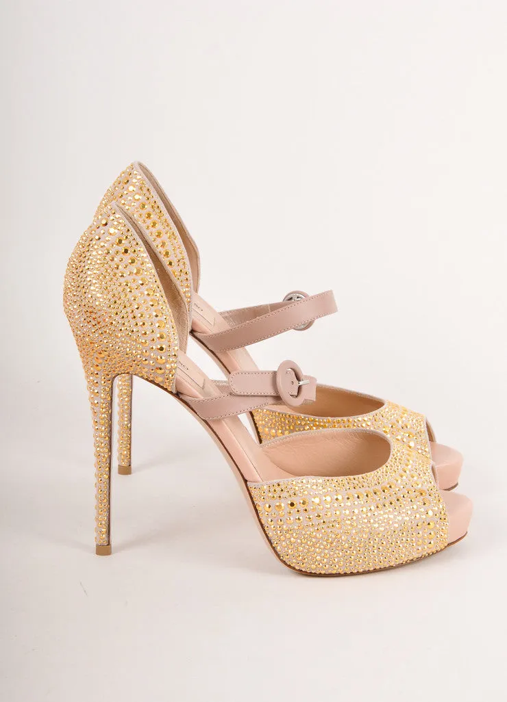 New In Box Taupe and Gold Studded Peep Toe Pumps