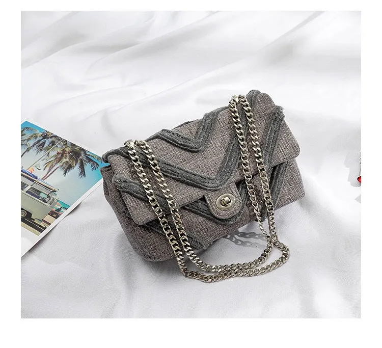 One-shoulder Cross-body Rhombus Chain Corduroy Bag