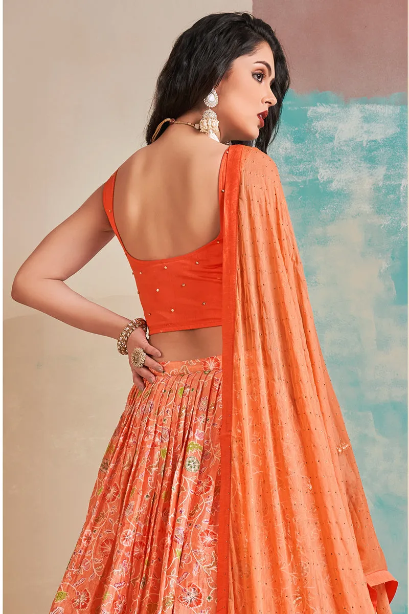 Orange Color Exquisite Printed Work Readymade Lehenga Choli