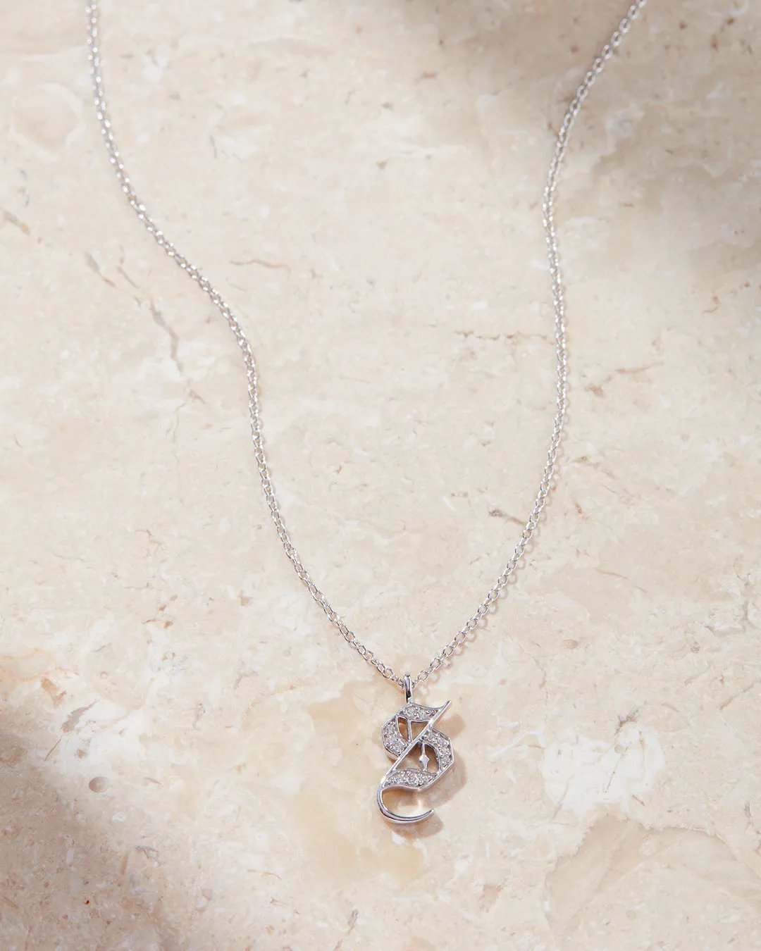 Pave Initial Necklace— Old English