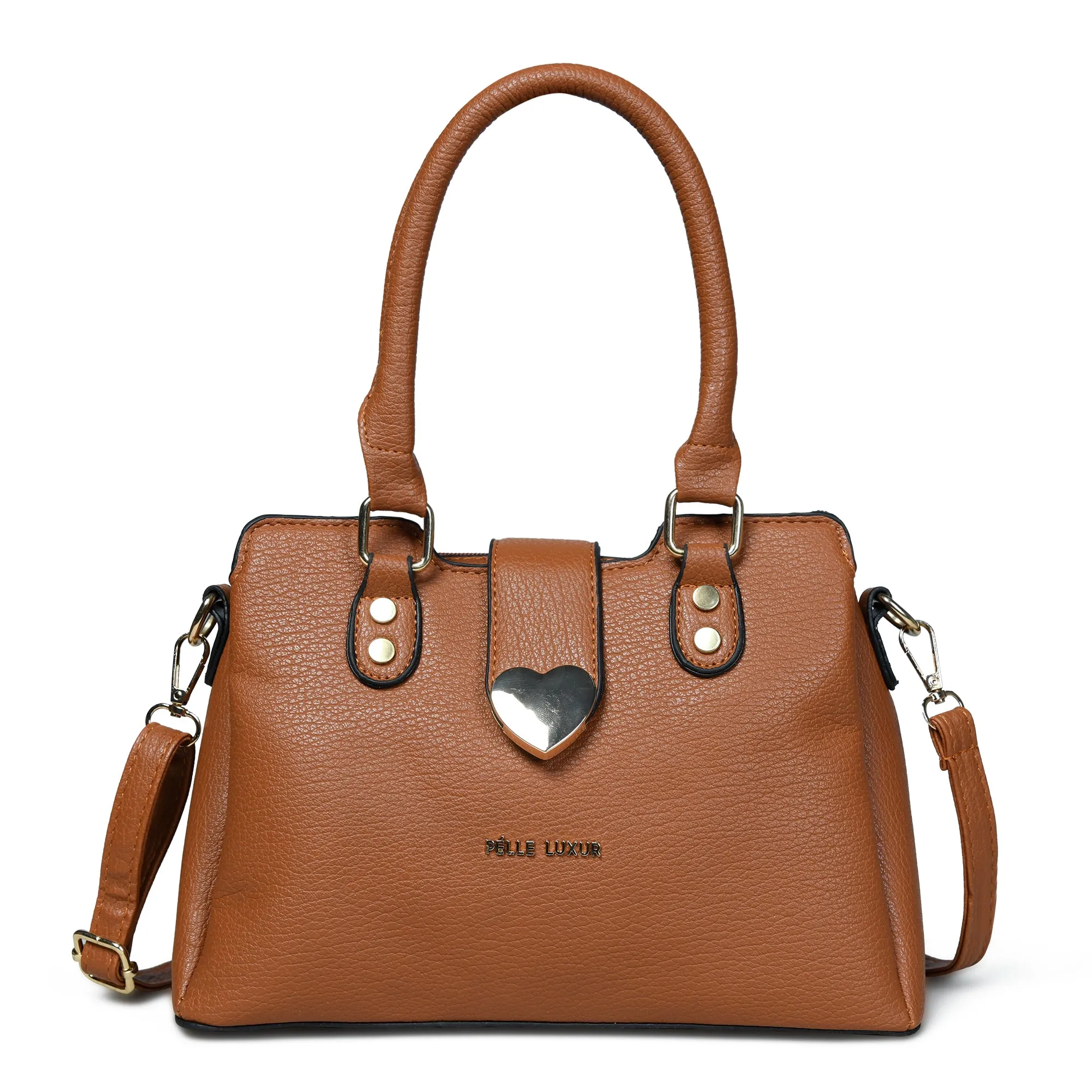 Pelle Luxure Women's Small PU Satchel – Tan and Brown Elegance