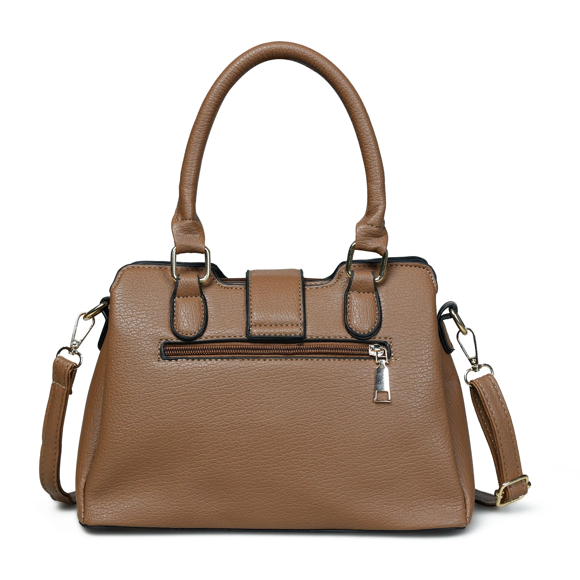 Pelle Luxure Women's Small PU Satchel – Tan and Brown Elegance