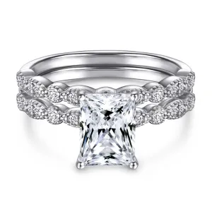 Radiant Cut Zircon with Beading Silver Ring Set