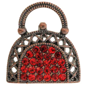 Red Lady Handbag Crystal Pin Brooch