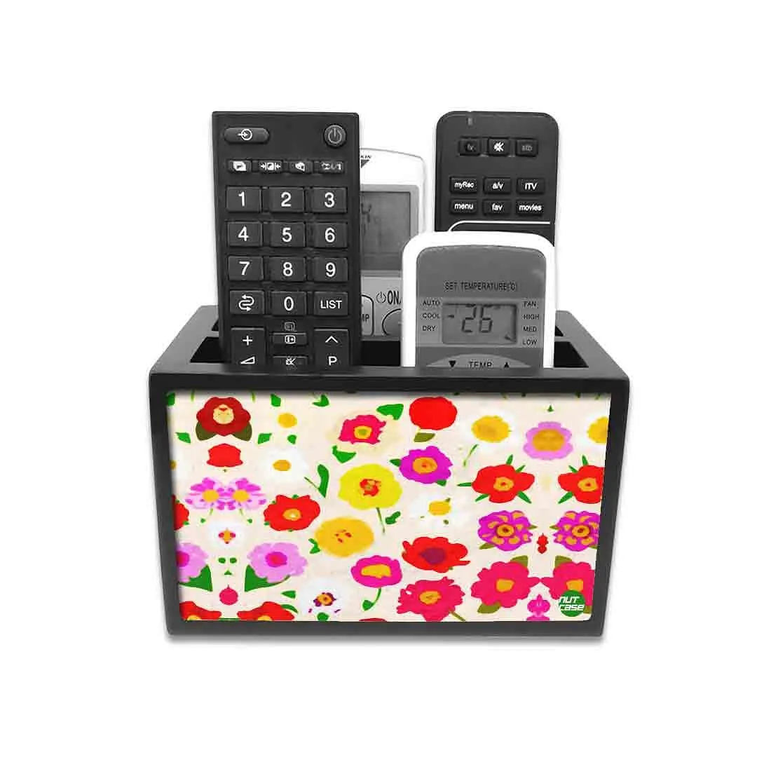 Remote Control Stand Holder Organizer For TV / AC Remotes -  Baby Flowers Red