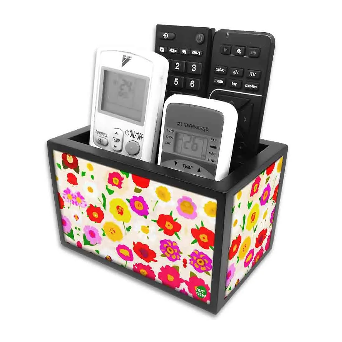 Remote Control Stand Holder Organizer For TV / AC Remotes -  Baby Flowers Red