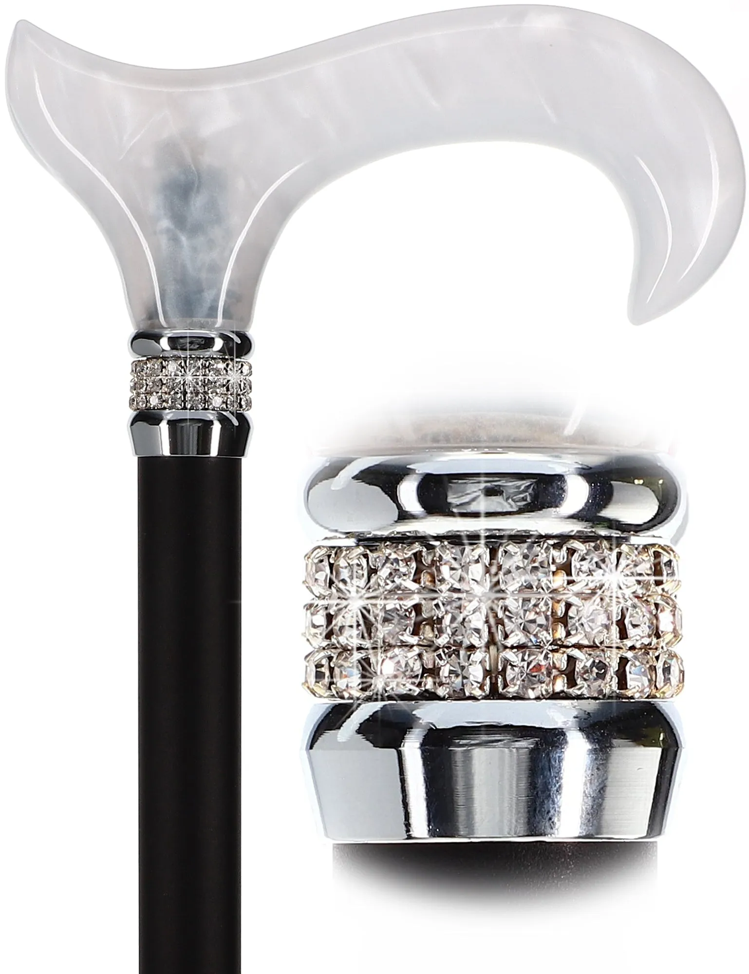 Rhinestone Designer Cane: Black & White Exquisite Pearlz