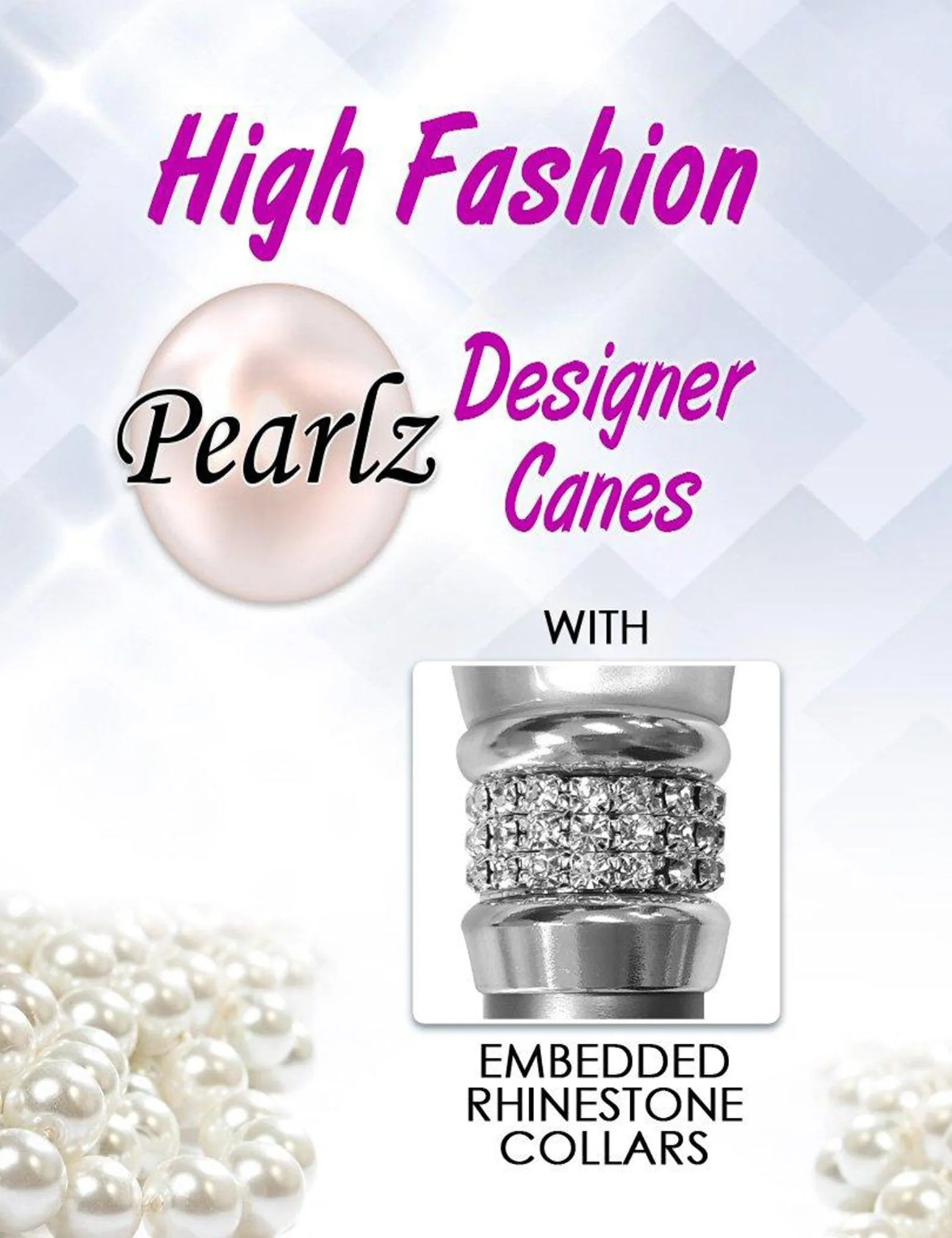 Rhinestone Designer Cane: Black & White Exquisite Pearlz