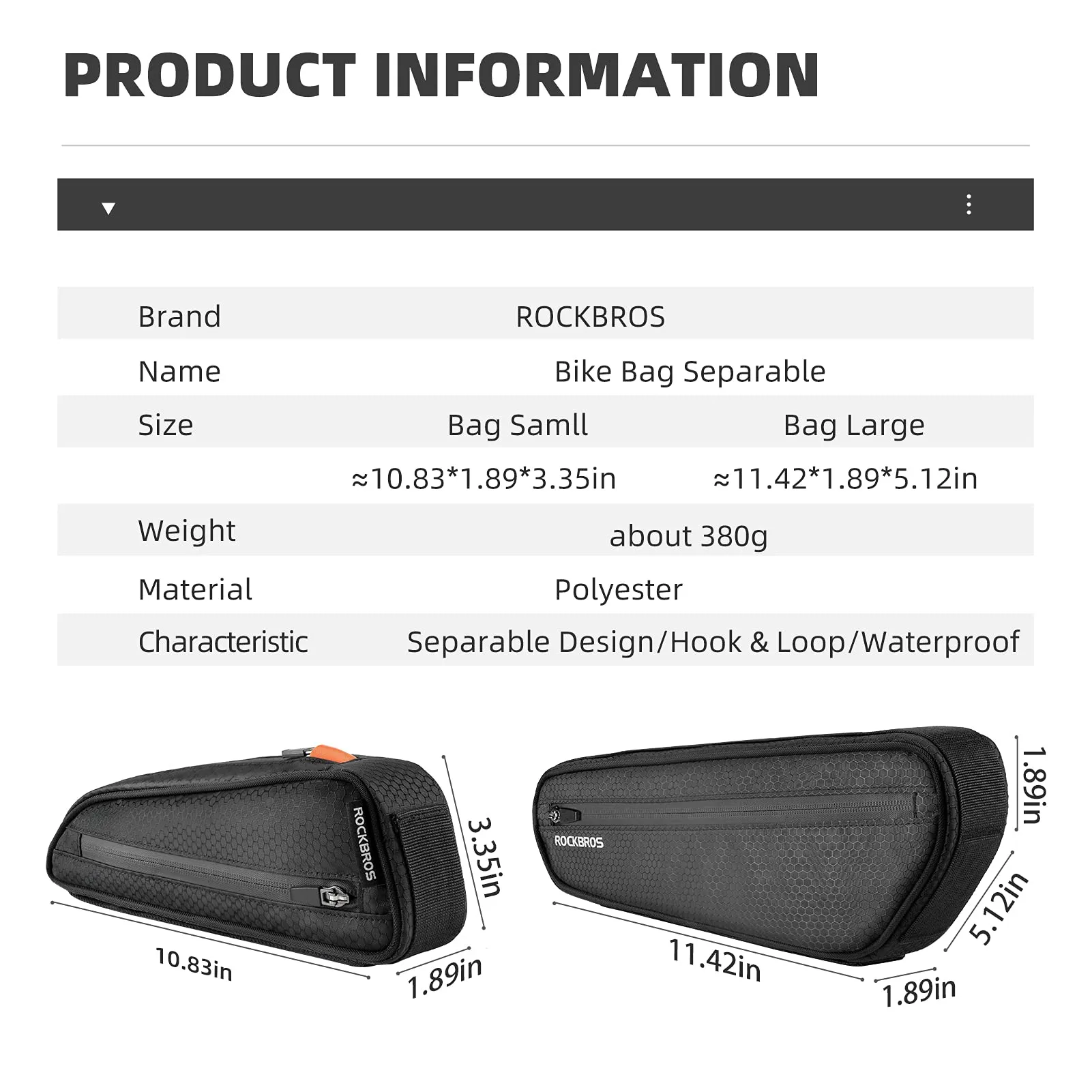 ROCKBROS Water-Resistant Triangle Bike Frame Saddle Bag Accessories for MTB Road Cycling