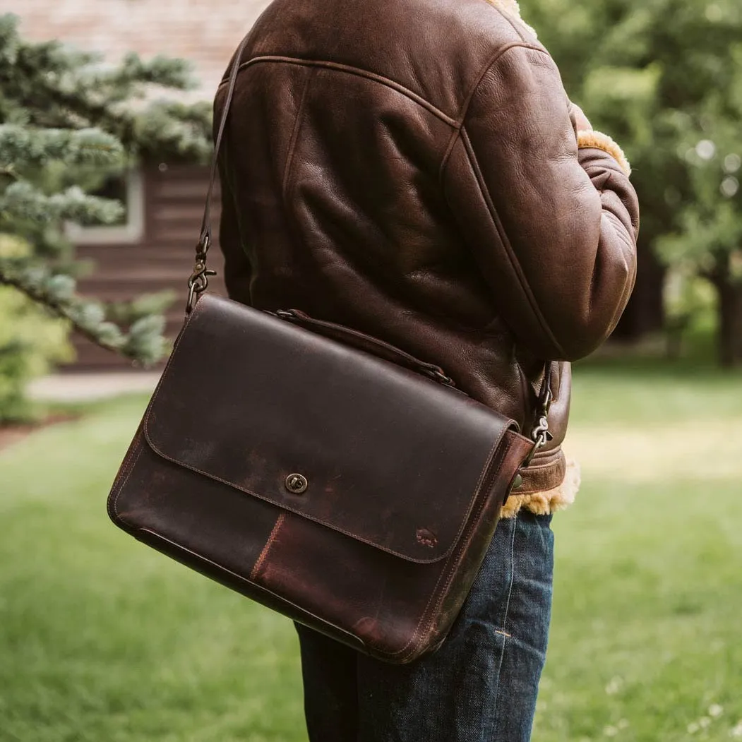 Roosevelt Leather Laptop Messenger Bag | Dark Oak