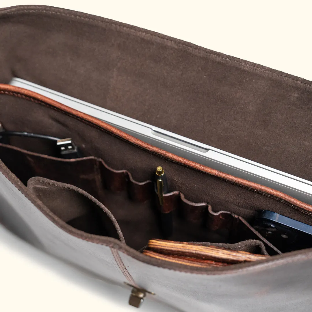 Roosevelt Leather Laptop Messenger Bag | Dark Oak