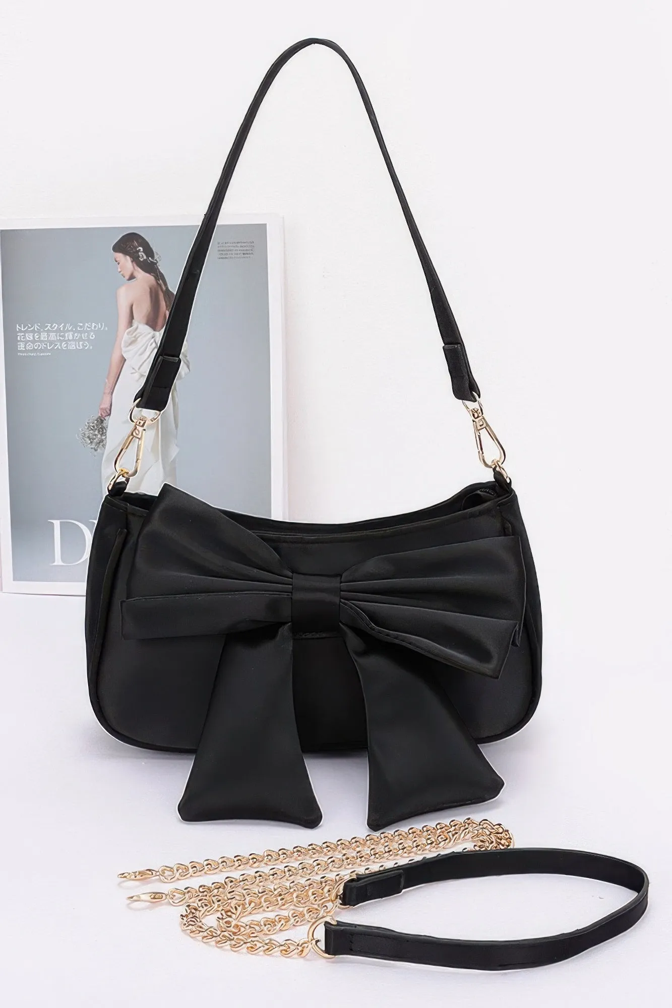 Satin Bow Shoulder Bag