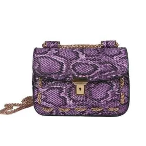 Snakeskin Chain Messenger Bag Hand Shoulder Bag - Purple