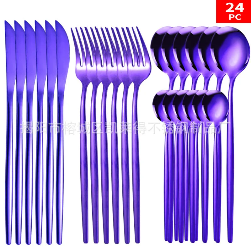 Stainless Steel Knife and Forks 24-Piece Portuguese Tableware Set Golden Set Creative Western Food Steak Knife