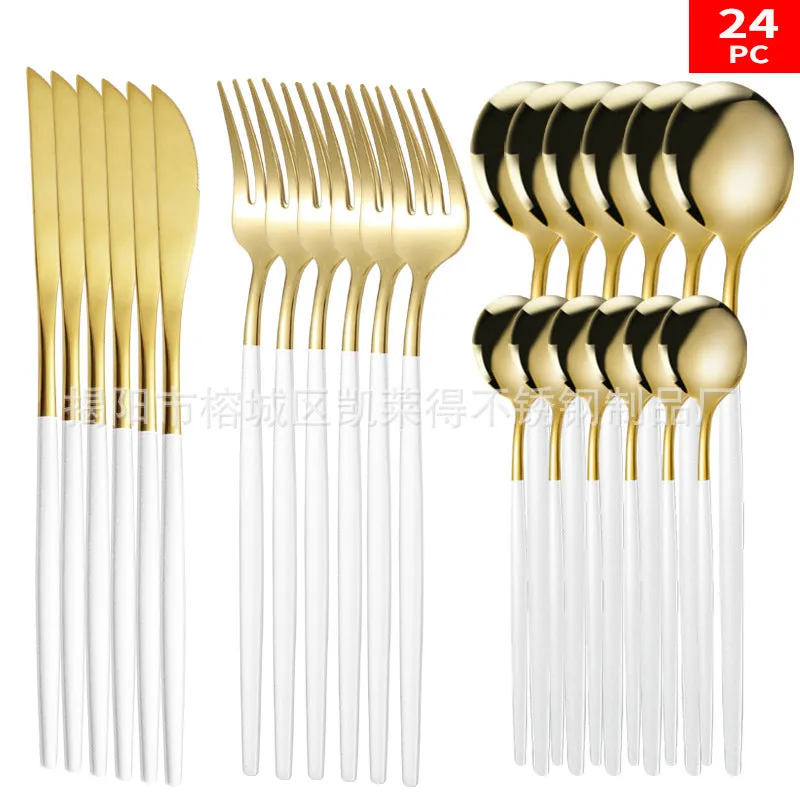 Stainless Steel Knife and Forks 24-Piece Portuguese Tableware Set Golden Set Creative Western Food Steak Knife