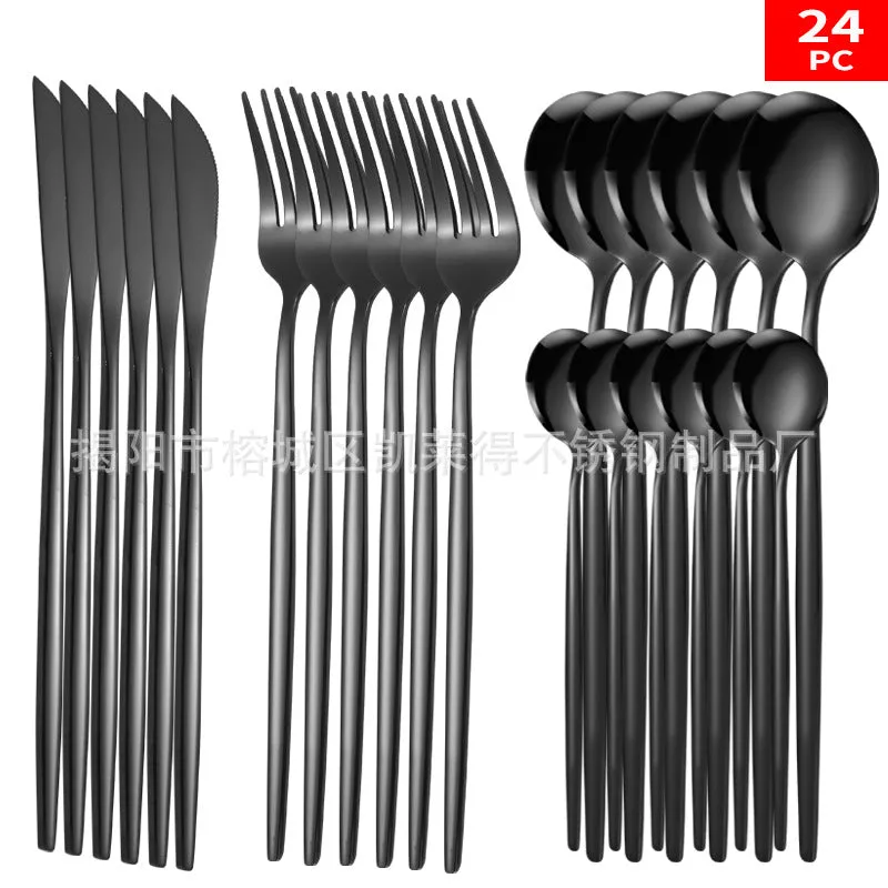 Stainless Steel Knife and Forks 24-Piece Portuguese Tableware Set Golden Set Creative Western Food Steak Knife