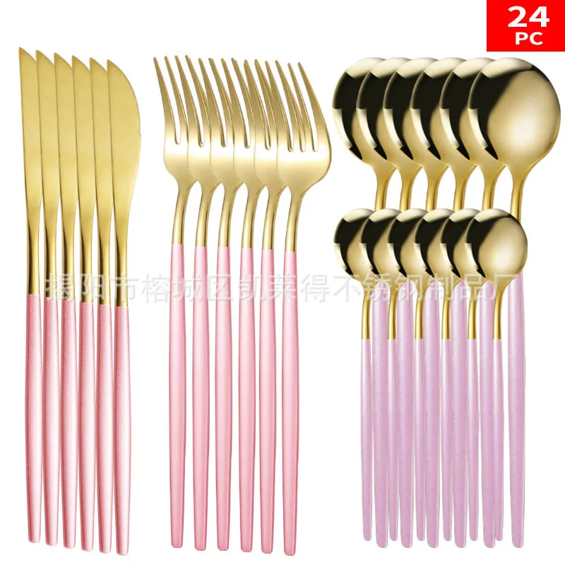 Stainless Steel Knife and Forks 24-Piece Portuguese Tableware Set Golden Set Creative Western Food Steak Knife