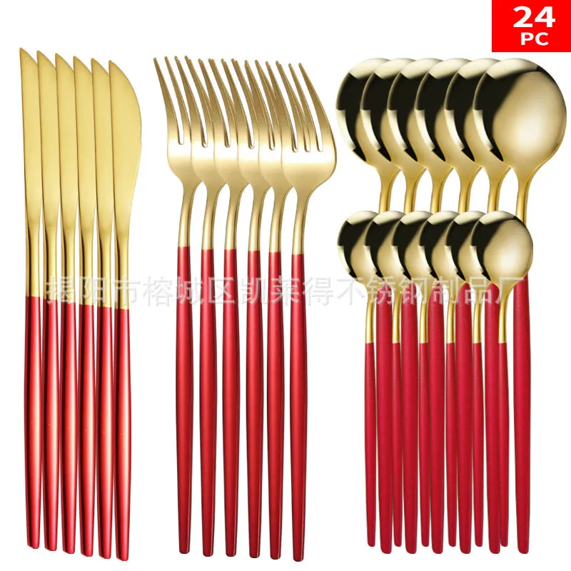 Stainless Steel Knife and Forks 24-Piece Portuguese Tableware Set Golden Set Creative Western Food Steak Knife