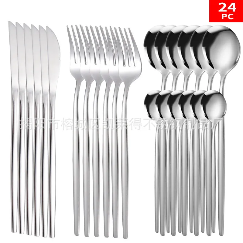 Stainless Steel Knife and Forks 24-Piece Portuguese Tableware Set Golden Set Creative Western Food Steak Knife