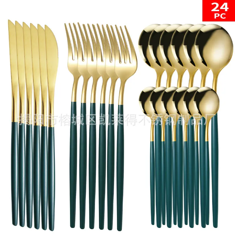 Stainless Steel Knife and Forks 24-Piece Portuguese Tableware Set Golden Set Creative Western Food Steak Knife