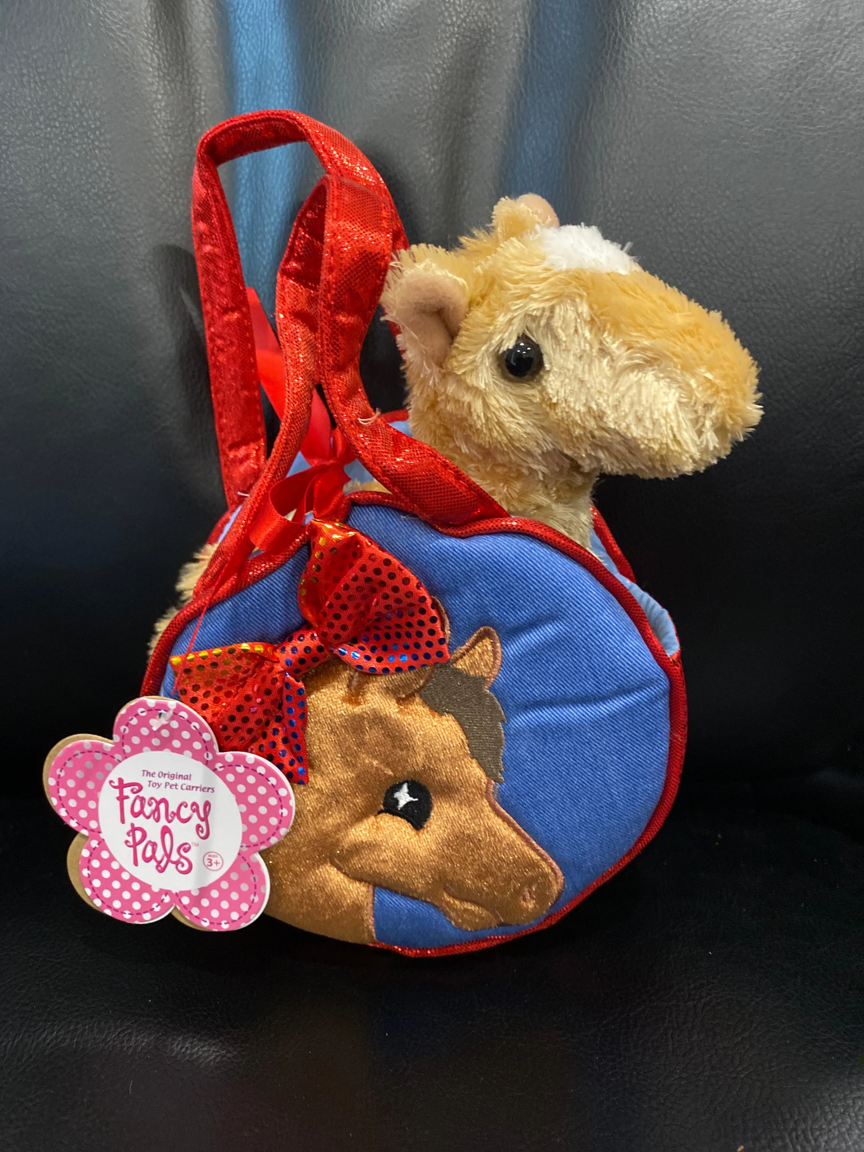 Stuffed Pony Toy Pet Carrier in Blue & Red