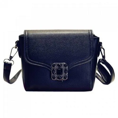 Stylish Cover and Metal Design Crossbody Bag For Women - Black