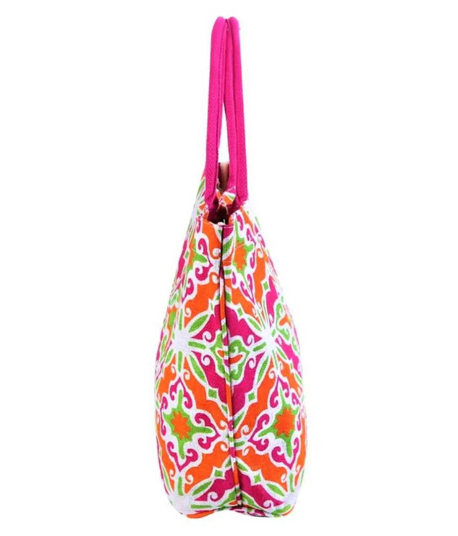 Stylish Multicoloured Printed Jute Tote Bag