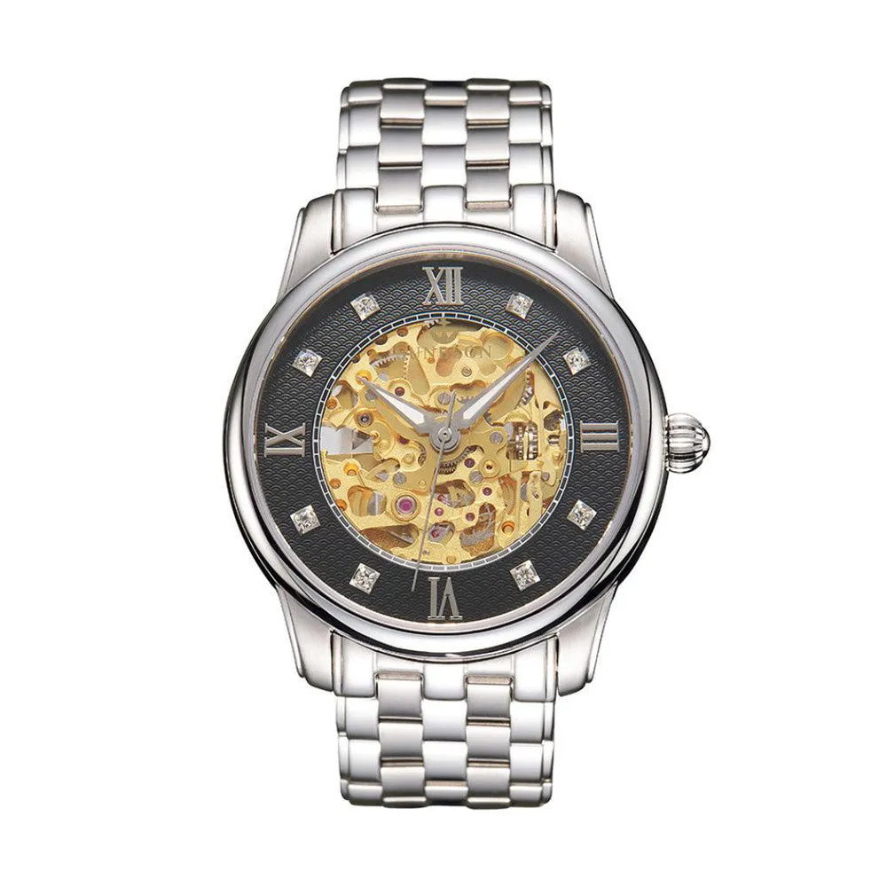 SUNBLON S510 Men's Stainless Steel Mechanical Hollow out all Watch Movement