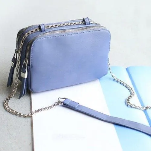 Sweet Chain and Zip Design Crossbody Bag For Women - Blue