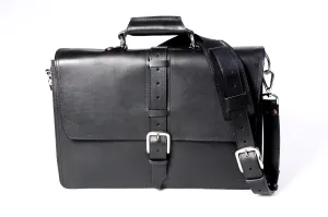 The Cesena Classic Vachetta Leather Briefcase - Onyx Black