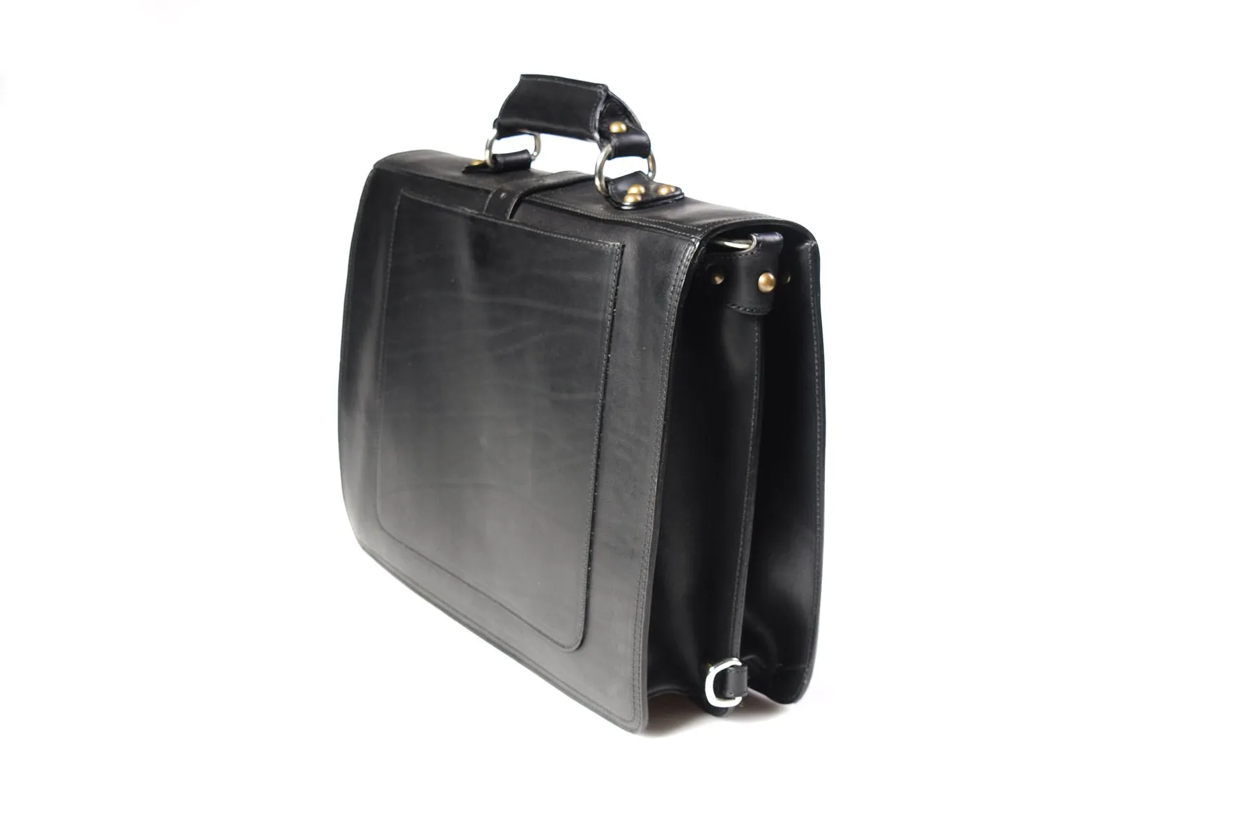 The Cesena Classic Vachetta Leather Briefcase - Onyx Black