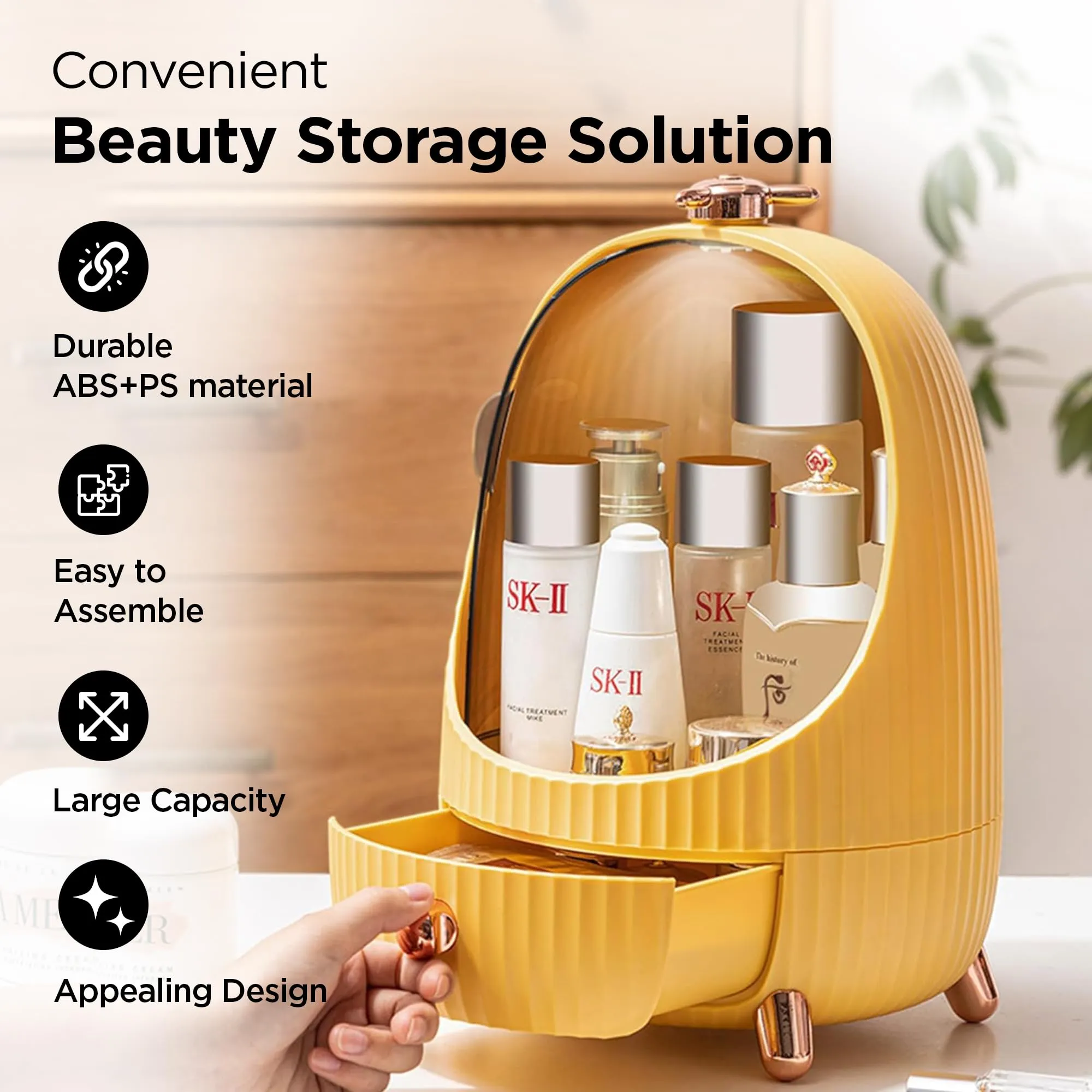 UMAI Plastic Bathroom Organiser (23x23x33cm) Make Up Organiser for Women | Skincare Organiser with Transparent compartments | Makeup Organiser | Organisers Storage Box | Desk Organiser-Yellow