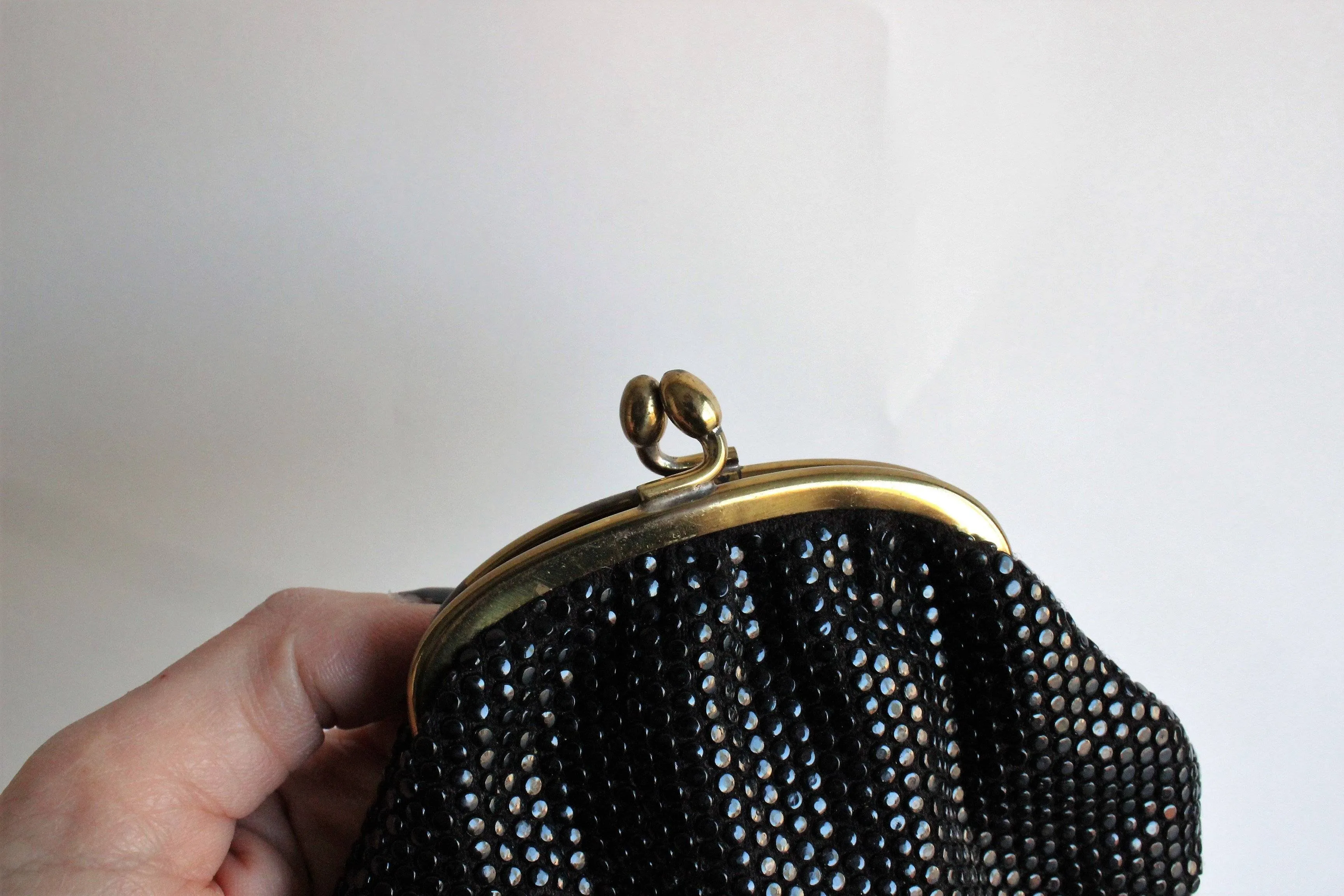 Vintage 1950s Black Dotted Coin Purse With Red Sating Lining