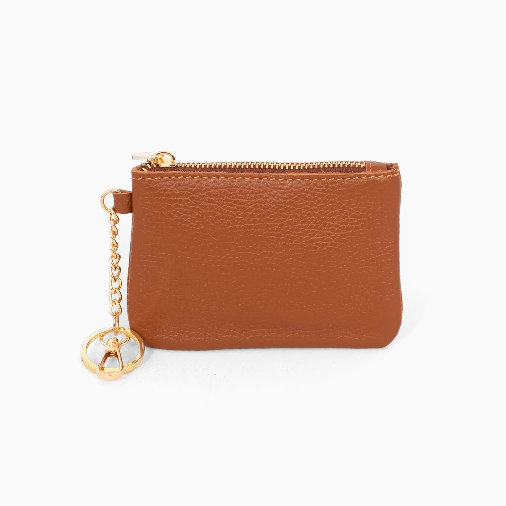 Vittoria Italian Leather Small Clip On Purse - Tan, Pebbled