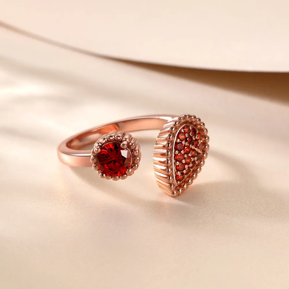 Water Droplet Design Round Red Garnet Opening Sterling Silver Ring