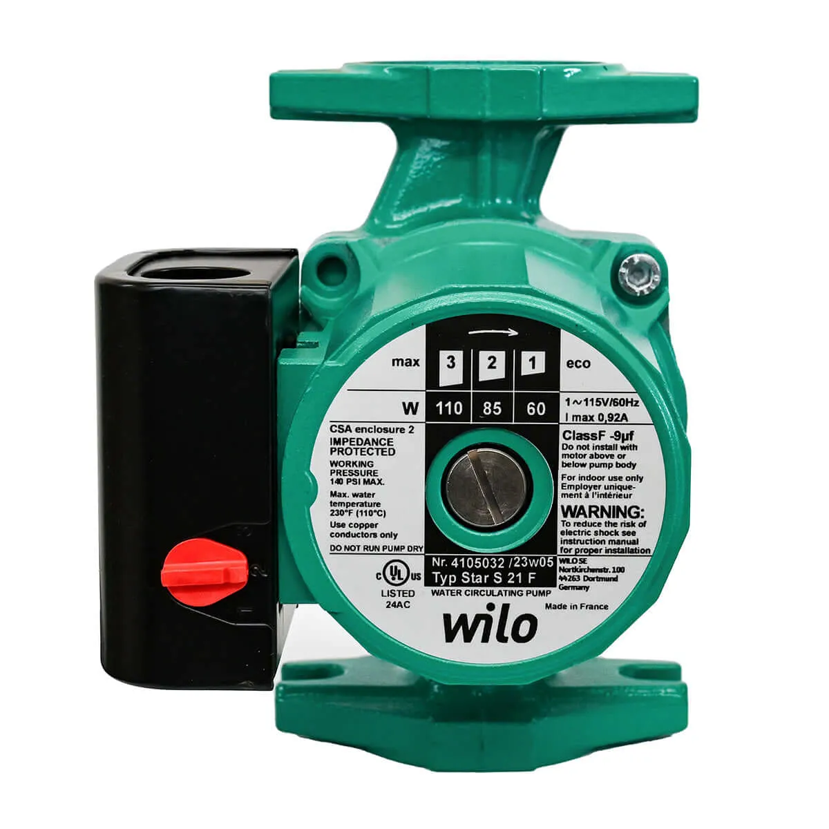 Wilo Star S 21 F 115V 3-Speed Cast Iron Star Series Circulator Pump