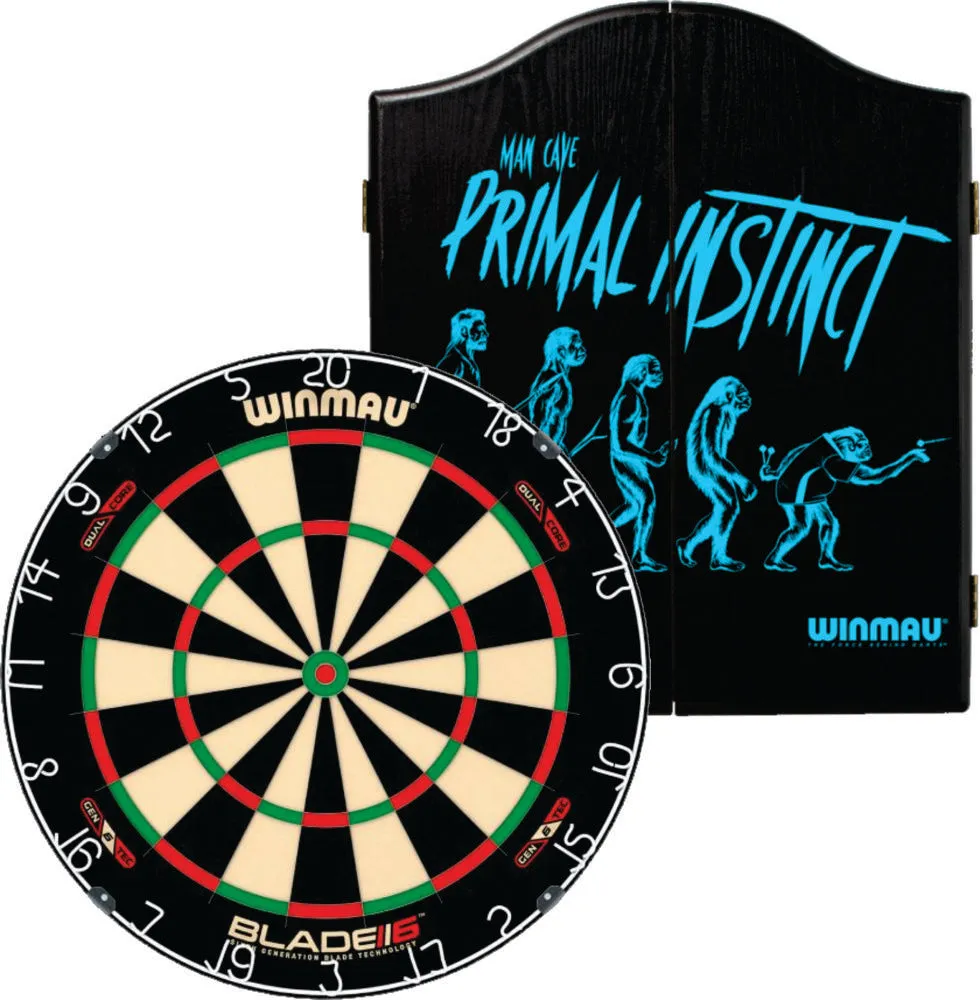 Winmau Blade 6 Dual Core Dartboard with Primal Cabinet Plus Free Set of Darts