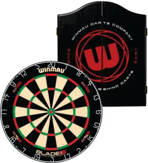 Winmau  Blade 6 Dual Core Dartboard with Roundel Cabinet Plus Free Set of Darts