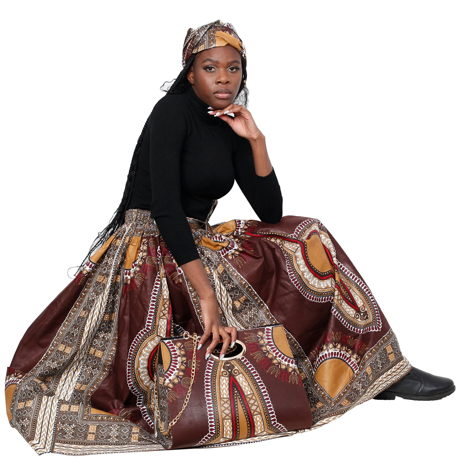 Women's Dashiki Skirt with Matching Handbag -- FI-38 With Bag